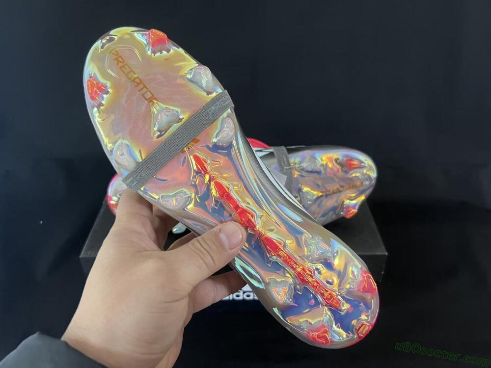 Adidas Predator 26 Elite Fold-Over Tongue FG Firm Ground Soccer Cleats - Gray/Dynamic Red/Metallic Silver