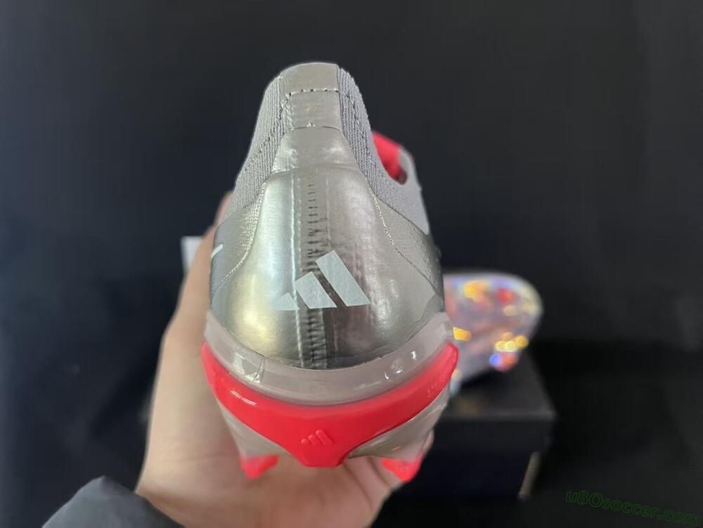 Adidas Predator 26 Elite Fold-Over Tongue FG Firm Ground Soccer Cleats - Gray/Dynamic Red/Metallic Silver