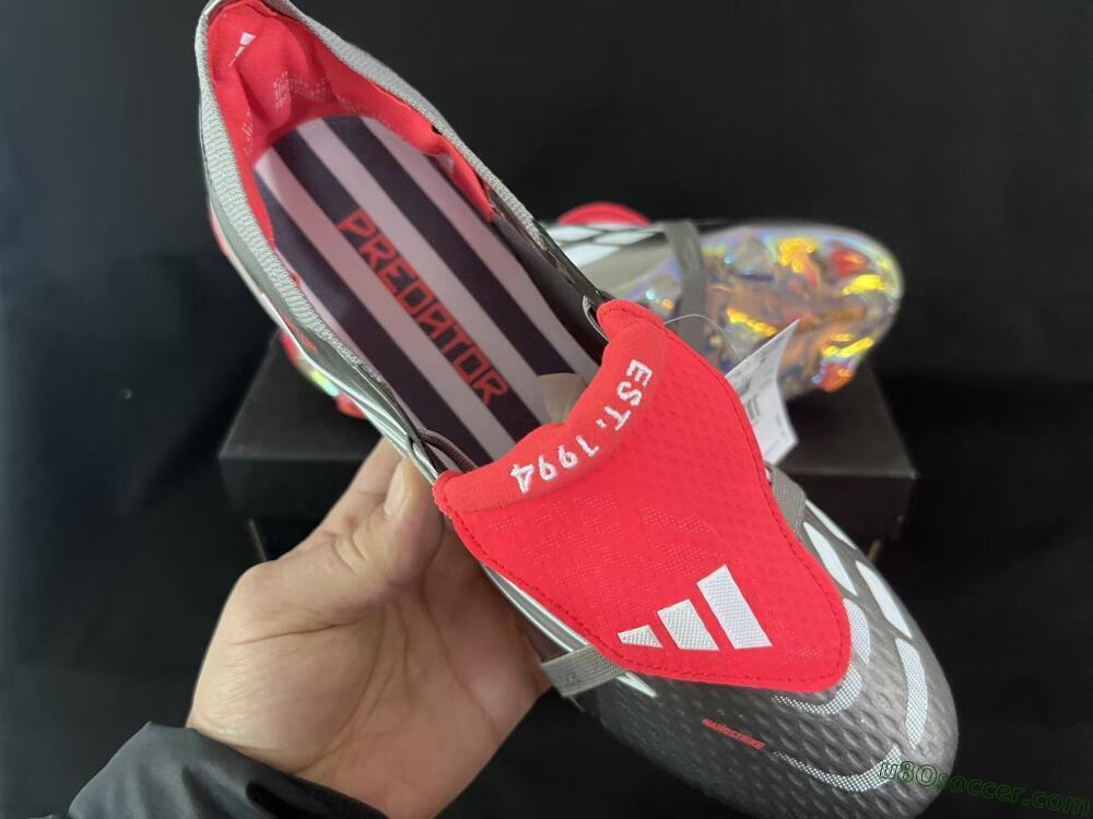 Adidas Predator 26 Elite Fold-Over Tongue FG Firm Ground Soccer Cleats - Gray/Dynamic Red/Metallic Silver