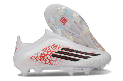 Adidas F50 Elite Lightstrike Pro Laceless FG Firm Ground Soccer Cleats - White/Crimson Red/Bright White