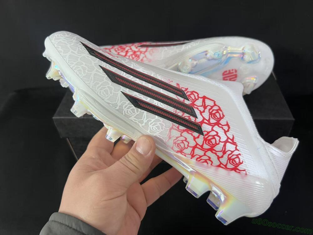 Adidas F50 Elite Lightstrike Pro Laceless FG Firm Ground Soccer Cleats - White/Crimson Red/Bright White