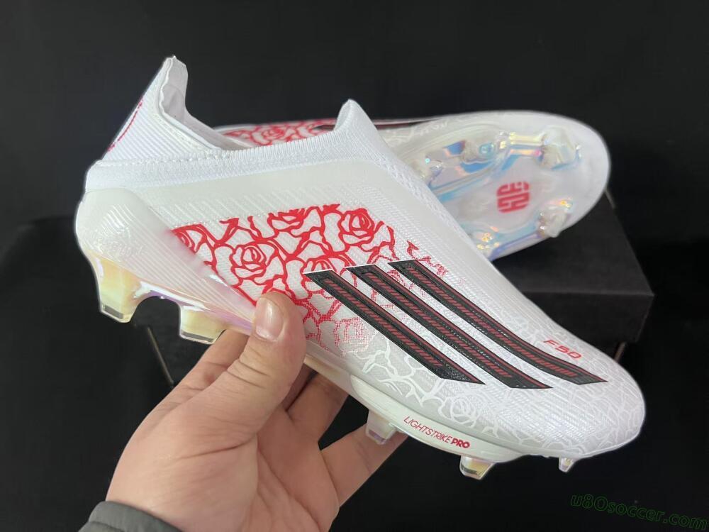 Adidas F50 Elite Lightstrike Pro Laceless FG Firm Ground Soccer Cleats - White/Crimson Red/Bright White