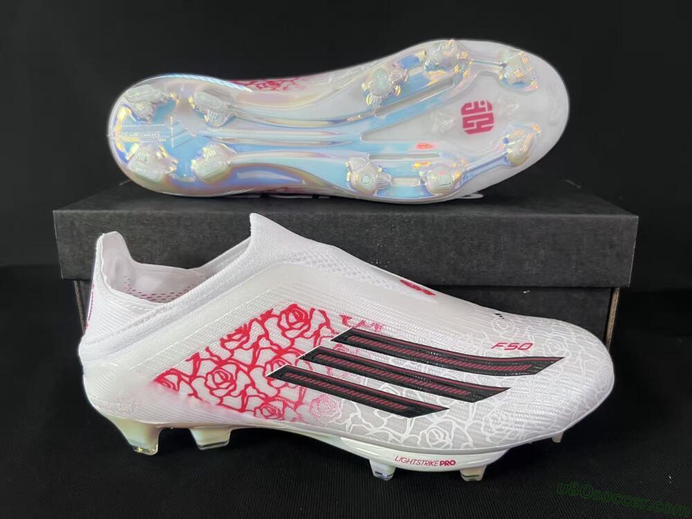 Adidas F50 Elite Lightstrike Pro Laceless FG Firm Ground Soccer Cleats - White/Crimson Red/Bright White