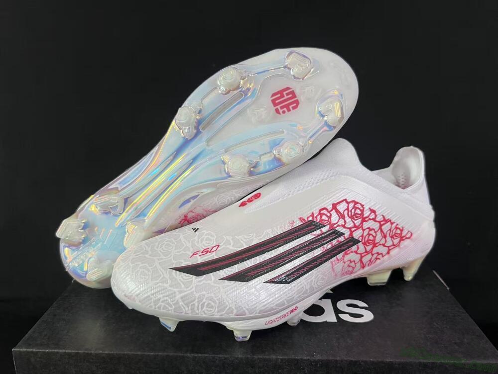 Adidas F50 Elite Lightstrike Pro Laceless FG Firm Ground Soccer Cleats - White/Crimson Red/Bright White
