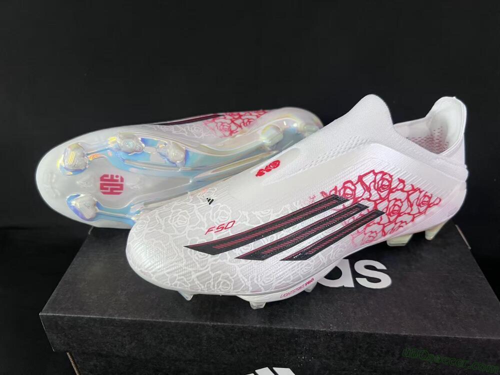 Adidas F50 Elite Lightstrike Pro Laceless FG Firm Ground Soccer Cleats - White/Crimson Red/Bright White