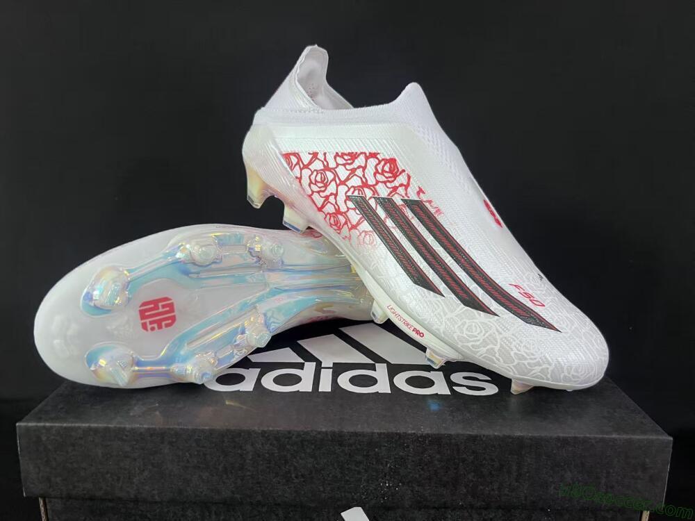 Adidas F50 Elite Lightstrike Pro Laceless FG Firm Ground Soccer Cleats - White/Crimson Red/Bright White