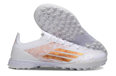 Adidas F50 Pro TF Artificial Turf Soccer Shoes - White/Metallic Gold/Blazing Orange