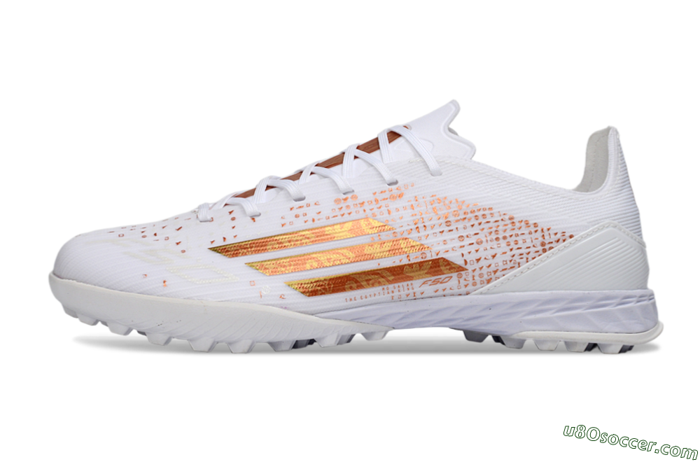 Adidas F50 Pro TF Artificial Turf Soccer Shoes - White/Metallic Gold/Blazing Orange 2