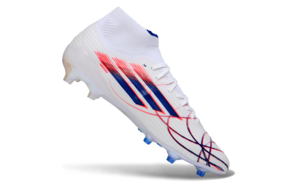 Adidas F50 Elite Mid AG Artificial Grass Soccer Cleats - White/Electric Red/Deep Blue