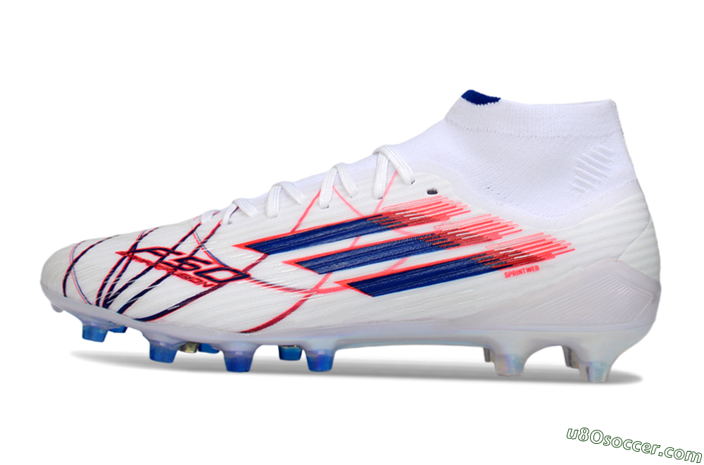 Adidas F50 Elite Mid AG Artificial Grass Soccer Cleats - White/Electric Red/Deep Blue 2