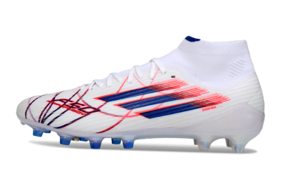 Adidas F50 Elite Mid AG Artificial Grass Soccer Cleats - White/Electric Red/Deep Blue