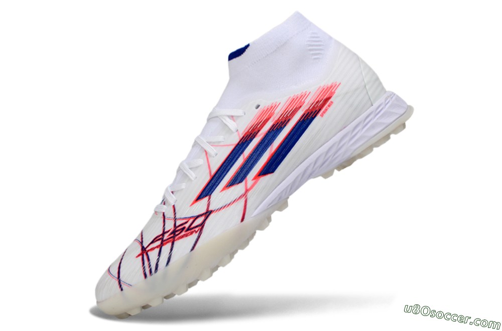 Adidas F50 Elite Mid TF Artificial Turf Soccer Shoes - White/Electric Pink/Nebula Blue 5