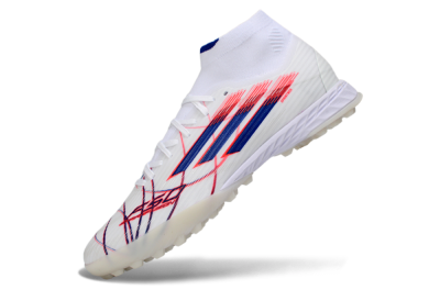 Adidas F50 Elite Mid TF Artificial Turf Soccer Shoes - White/Electric Pink/Nebula Blue