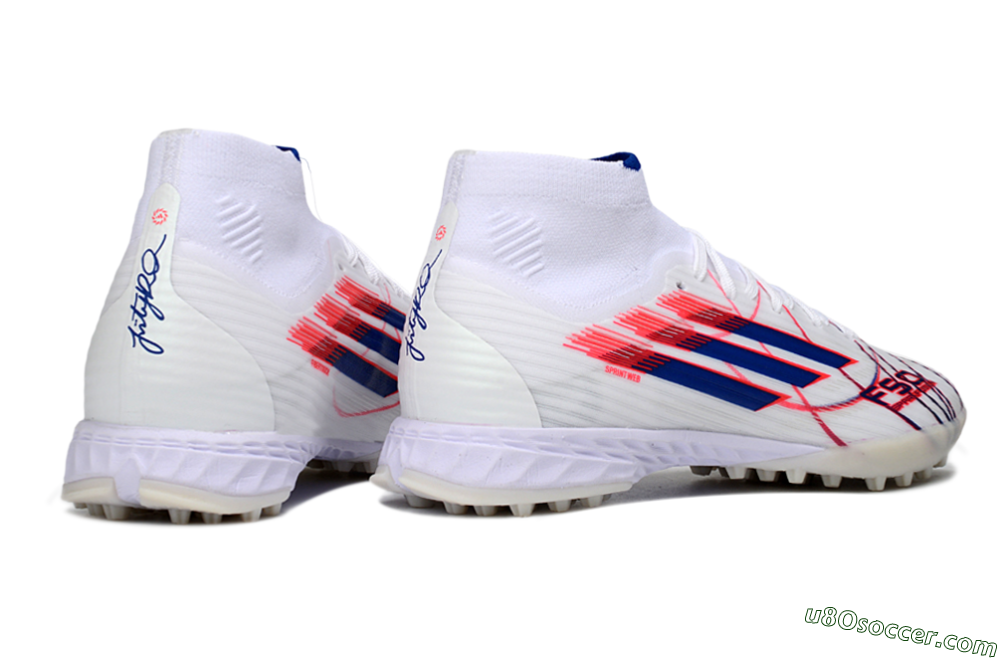 Adidas F50 Elite Mid TF Artificial Turf Soccer Shoes - White/Electric Pink/Nebula Blue 6