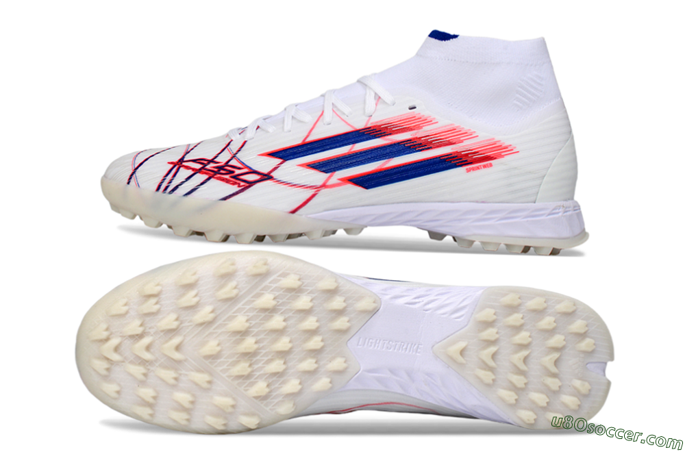 Adidas F50 Elite Mid TF Artificial Turf Soccer Shoes - White/Electric Pink/Nebula Blue 0