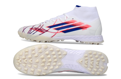 Adidas F50 Elite Mid TF Artificial Turf Soccer Shoes - White/Electric Pink/Nebula Blue