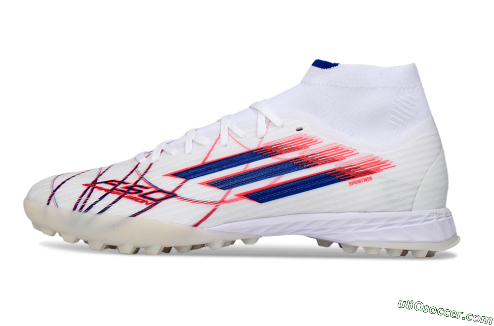 Adidas F50 Elite Mid TF Artificial Turf Soccer Shoes - White/Electric Pink/Nebula Blue 2