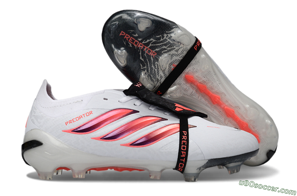 Adidas Predator 26 Elite Fold-Over Tongue FG Firm Ground Soccer Cleats - White/Vibrant Pink/Storm Black 1