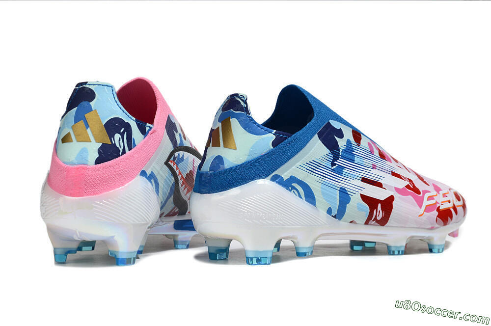 Adidas F50 Pro Laceless FG Firm Ground Soccer Cleats - Pink/Blue Camo/Pink Highlights 6