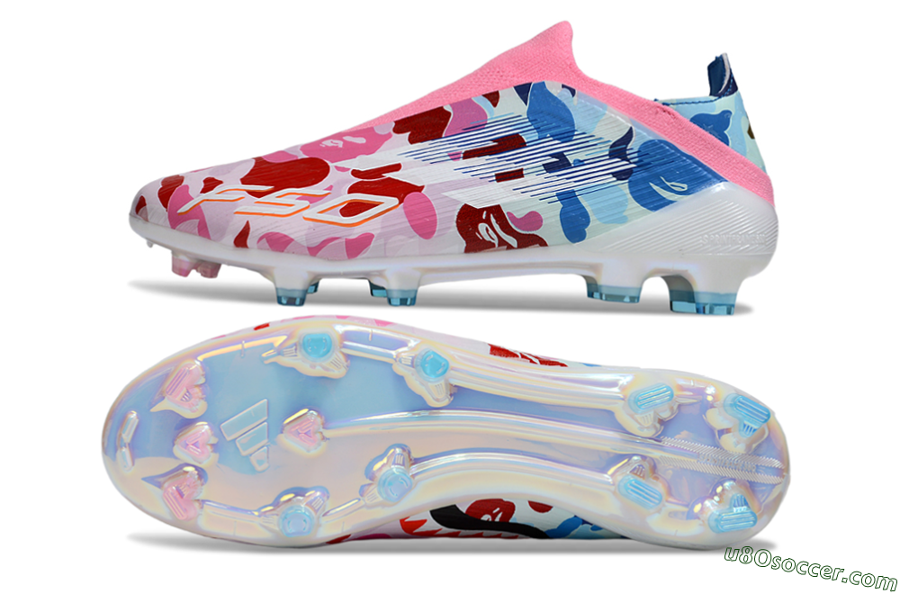 Adidas F50 Pro Laceless FG Firm Ground Soccer Cleats - Pink/Blue Camo/Pink Highlights 0