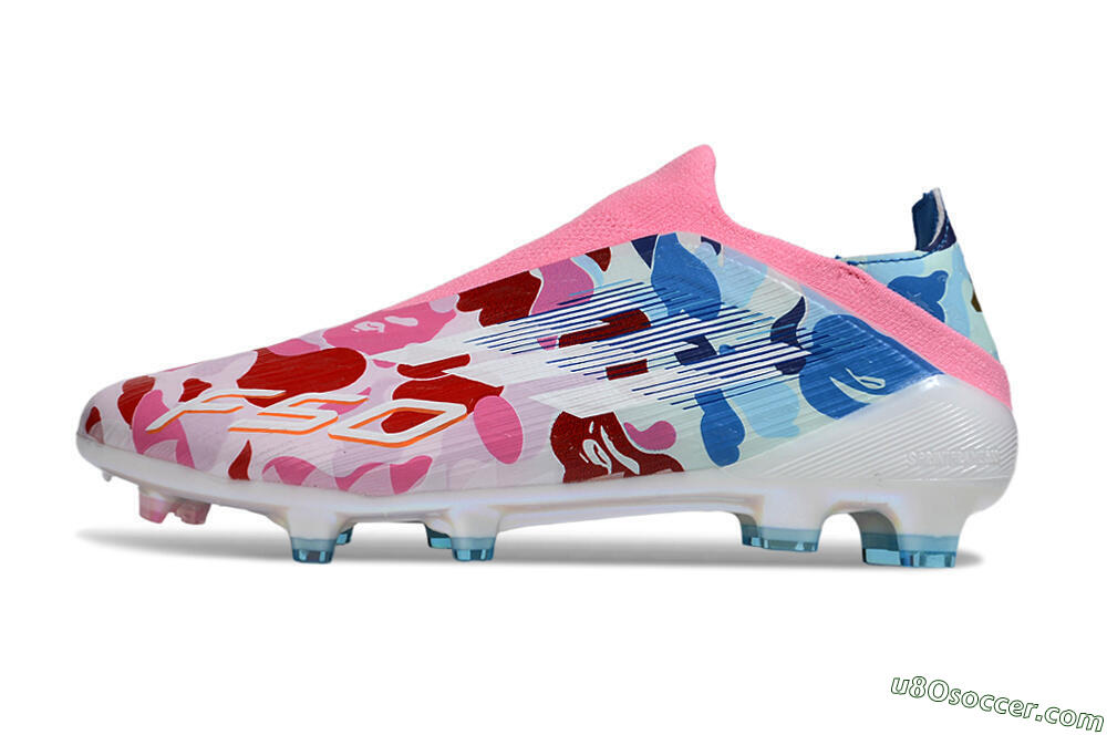Adidas F50 Pro Laceless FG Firm Ground Soccer Cleats - Pink/Blue Camo/Pink Highlights 2
