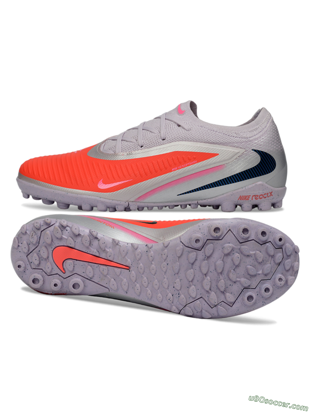 Nike Phantom 6 Elite Low TF Artificial Turf Soccer Shoes - Pink/Bright Orange/Slate Gray 0