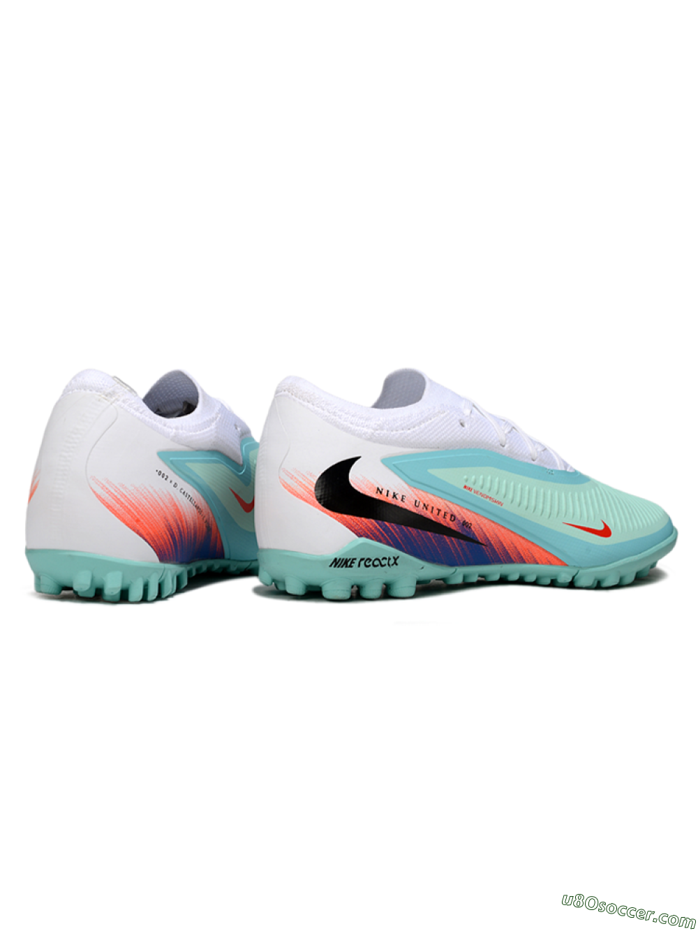 Nike Phantom 6 Elite Low TF Artificial Turf Soccer Shoes - Aqua/Coral Orange/Deep Blue 6