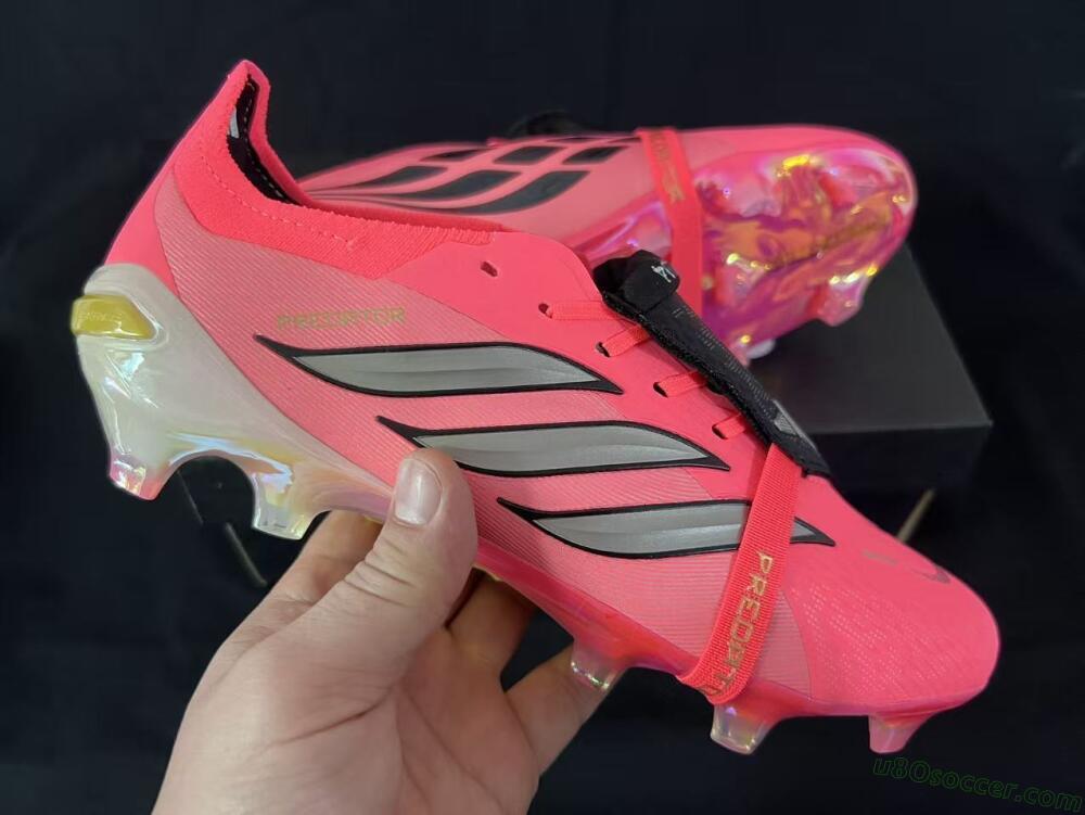 Adidas Predator 26 Elite Fold-Over Tongue FG Firm Ground Soccer Cleats - Pink/Neon Pink/Gold