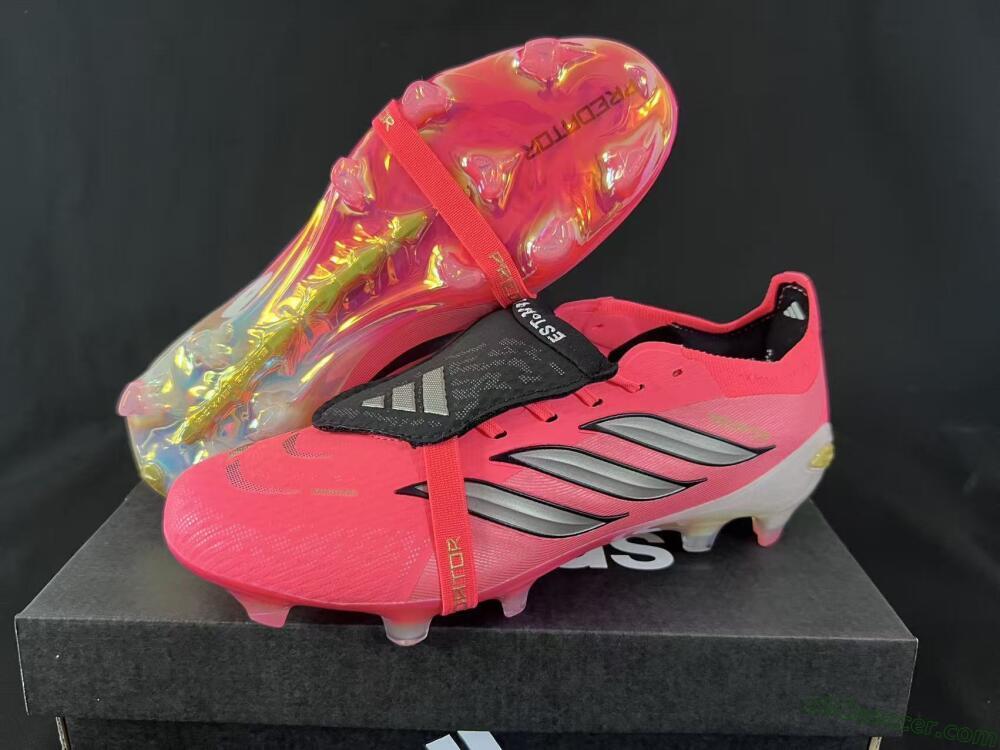 Adidas Predator 26 Elite Fold-Over Tongue FG Firm Ground Soccer Cleats - Pink/Neon Pink/Gold