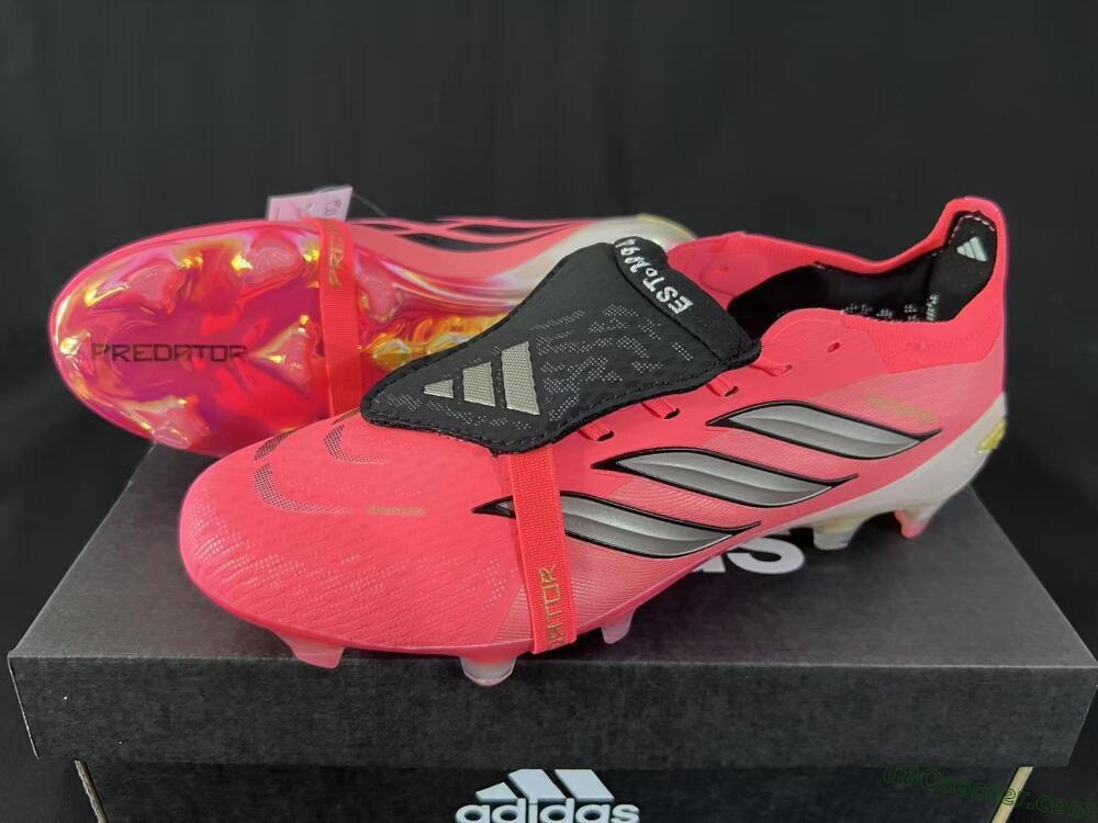 Adidas Predator 26 Elite Fold-Over Tongue FG Firm Ground Soccer Cleats - Pink/Neon Pink/Gold