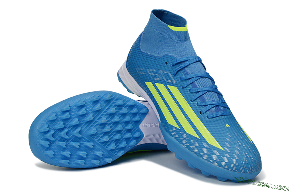 Adidas F50 Elite Mid TF Artificial Turf Soccer Shoes - Blue/Vibrant Blue/Neon Green 3