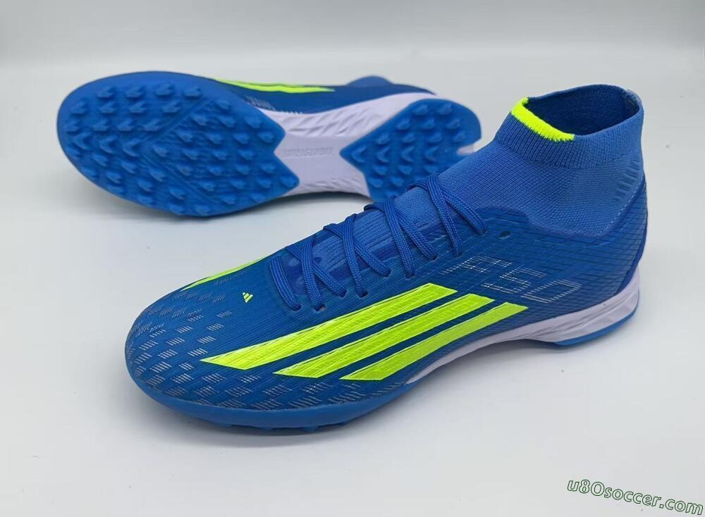 Adidas F50 Elite Mid TF Artificial Turf Soccer Shoes - Blue/Vibrant Blue/Neon Green