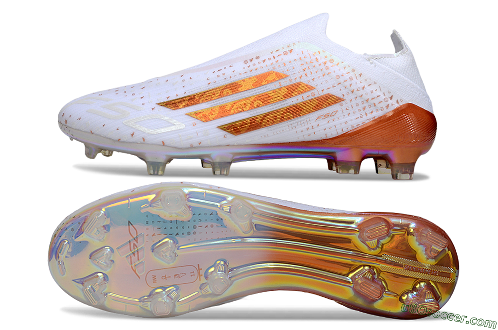 Adidas F50 Elite Laceless FG Firm Ground Soccer Cleats - White/Copper Blaze/Infinity Shine 0