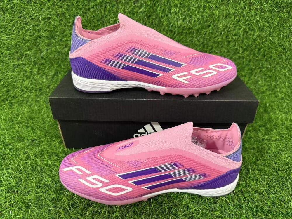 Adidas F50 Elite Laceless TF Artificial Turf Soccer Shoes - Pink/Vivid Pink/Deep Purple