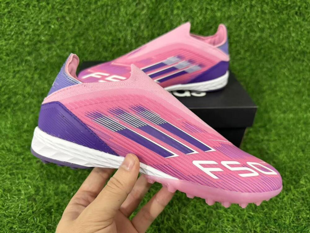 Adidas F50 Elite Laceless TF Artificial Turf Soccer Shoes - Pink/Vivid Pink/Deep Purple