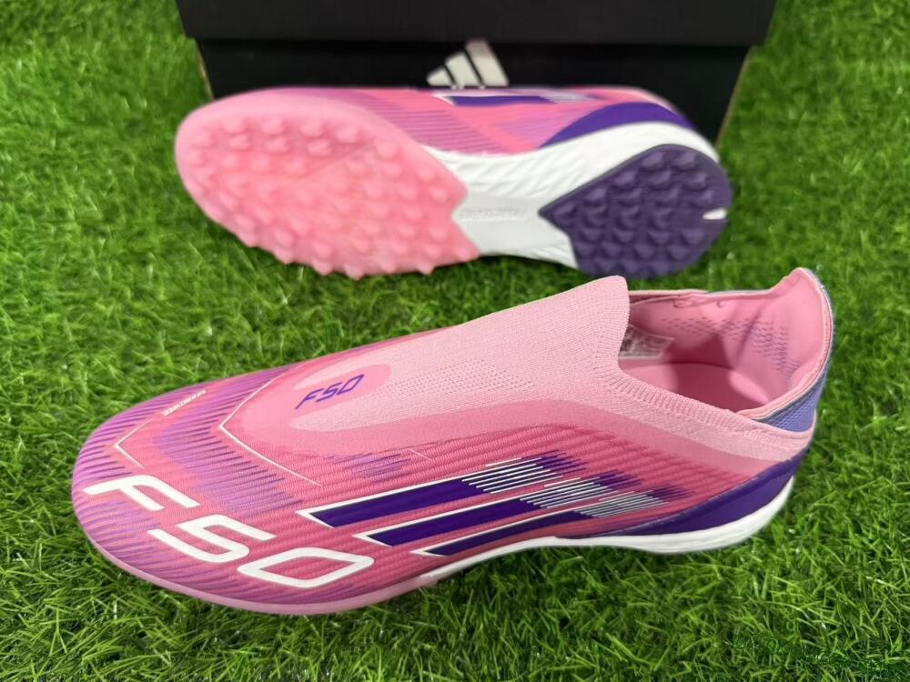Adidas F50 Elite Laceless TF Artificial Turf Soccer Shoes - Pink/Vivid Pink/Deep Purple