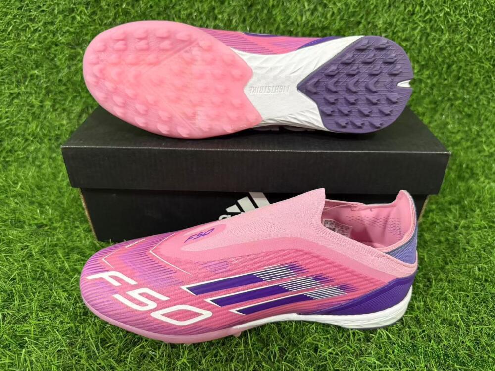 Adidas F50 Elite Laceless TF Artificial Turf Soccer Shoes - Pink/Vivid Pink/Deep Purple