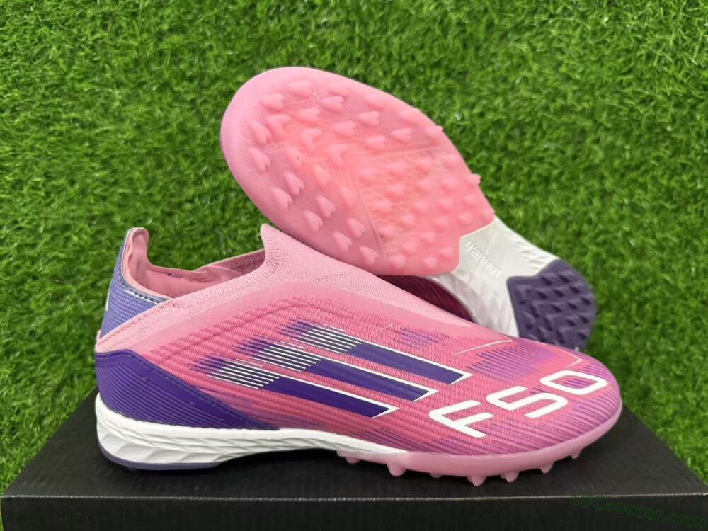 Adidas F50 Elite Laceless TF Artificial Turf Soccer Shoes - Pink/Vivid Pink/Deep Purple