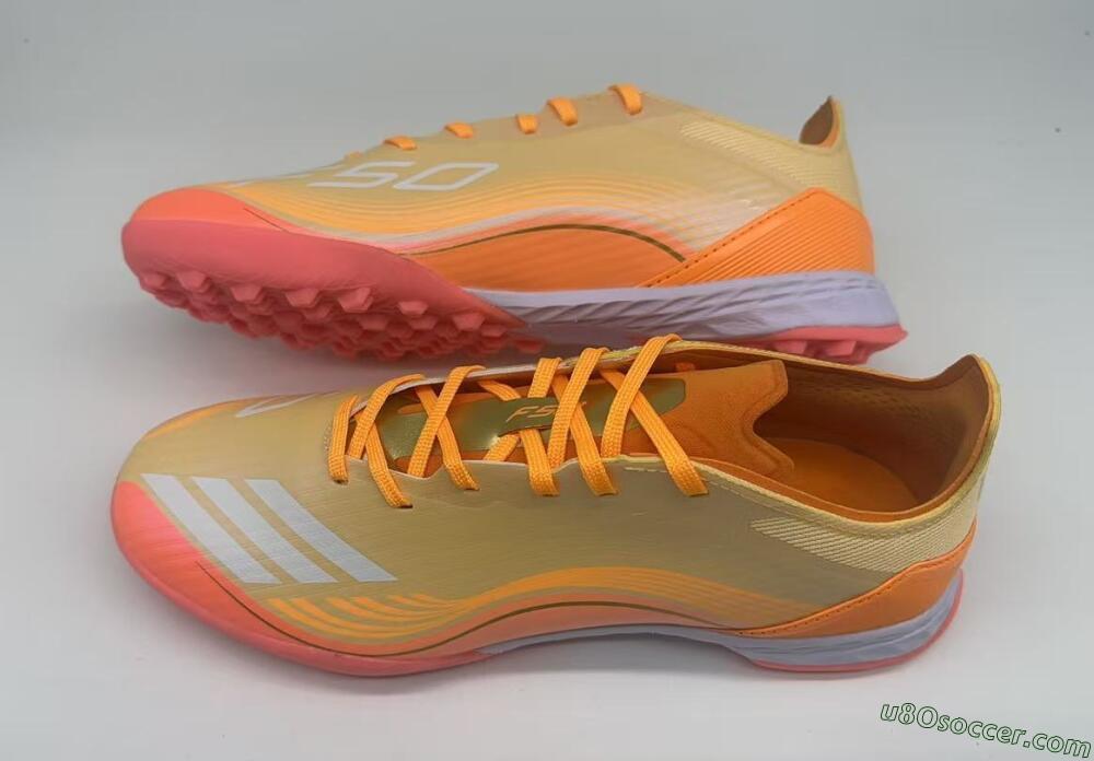 Messi x Adidas F50 Pro TF Artificial Turf Soccer Shoes - Orange/Coral Glow/Soft Peach