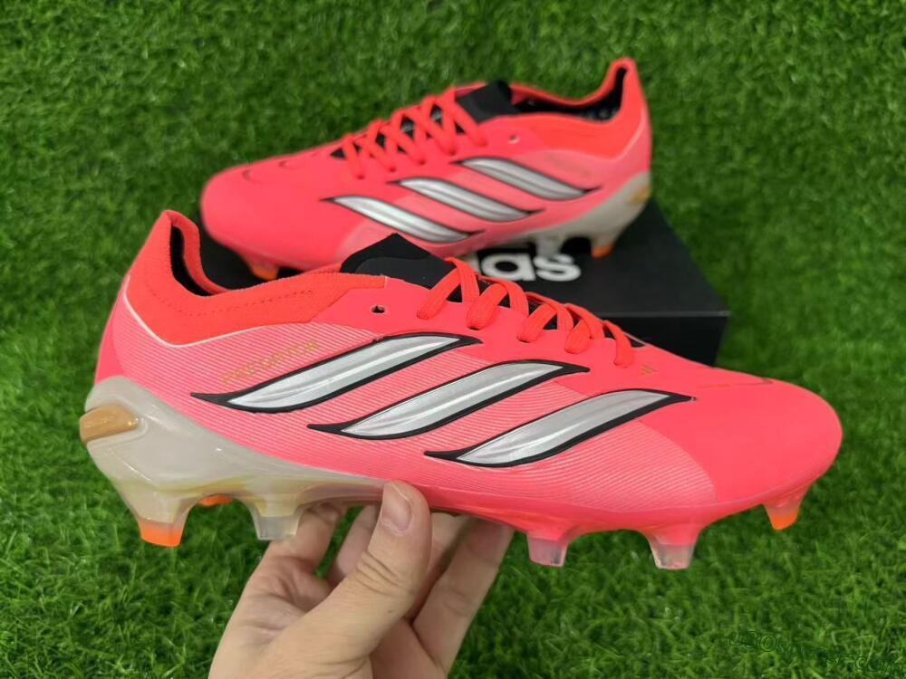 Adidas Predator 26 Elite FG Firm Ground Soccer Cleats - Pink/Vibrant Coral/Steel Gray