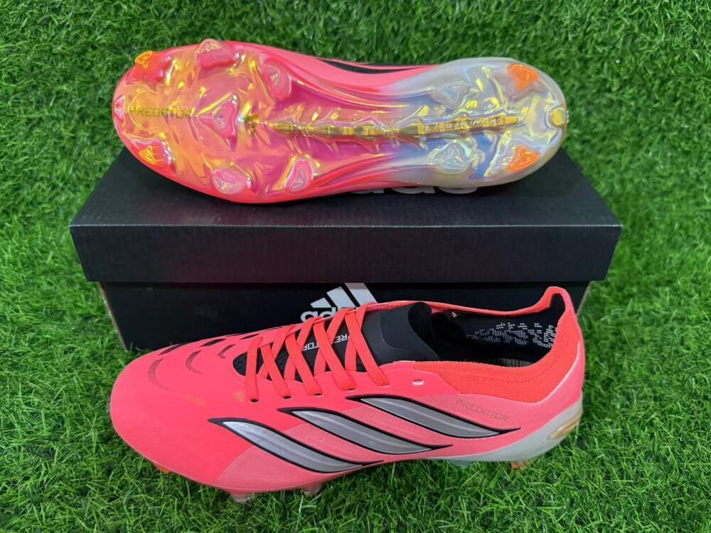 Adidas Predator 26 Elite FG Firm Ground Soccer Cleats - Pink/Vibrant Coral/Steel Gray