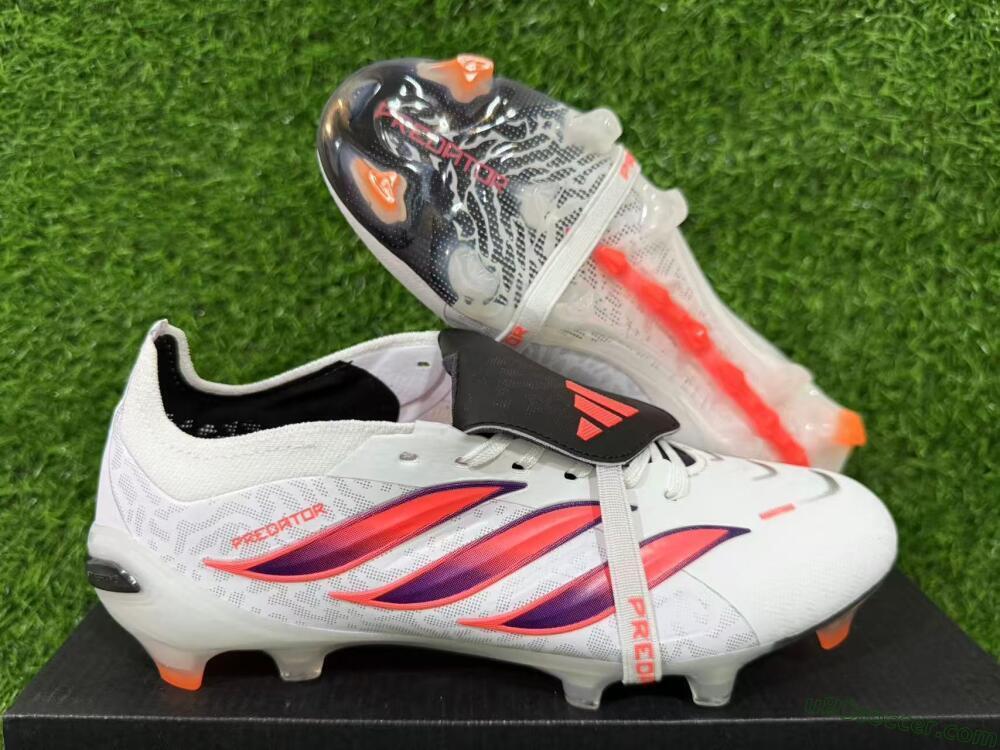 Adidas Predator 26 Elite Fold-Over Tongue FG Firm Ground Soccer Cleats - White/Electric Pink/Deep Purple