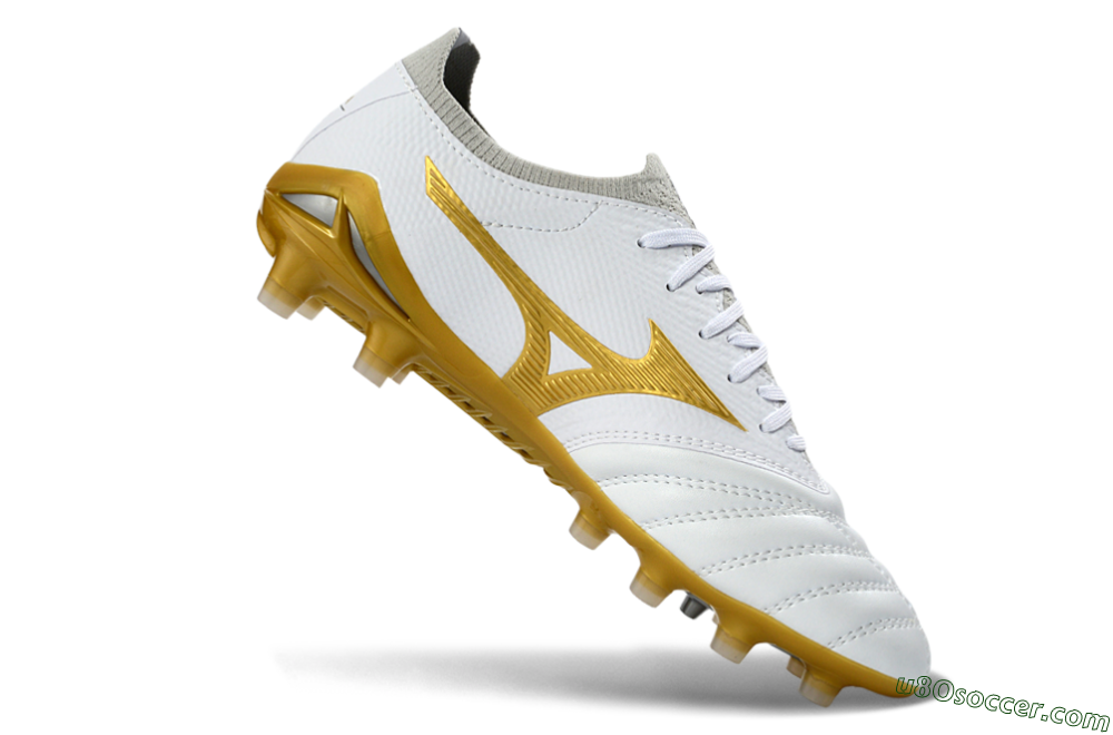 Mizuno Morelia Neo 3 FG Firm Ground Soccer Cleats - White/Gold/Gray 5