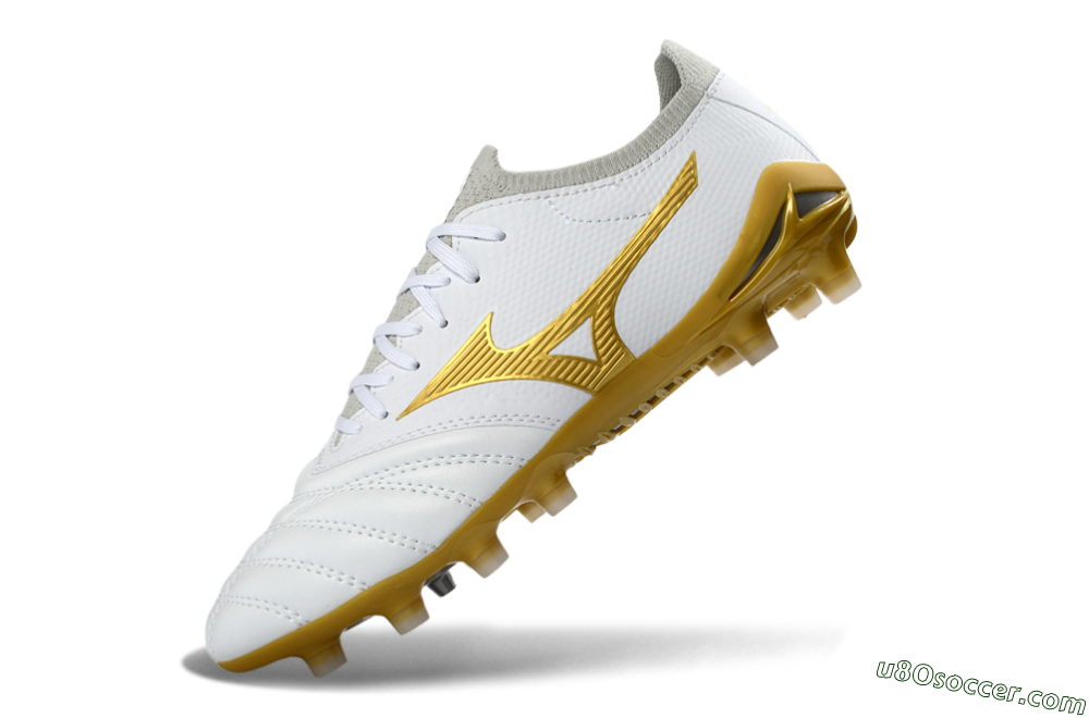 Mizuno Morelia Neo 3 FG Firm Ground Soccer Cleats - White/Gold/Gray 6