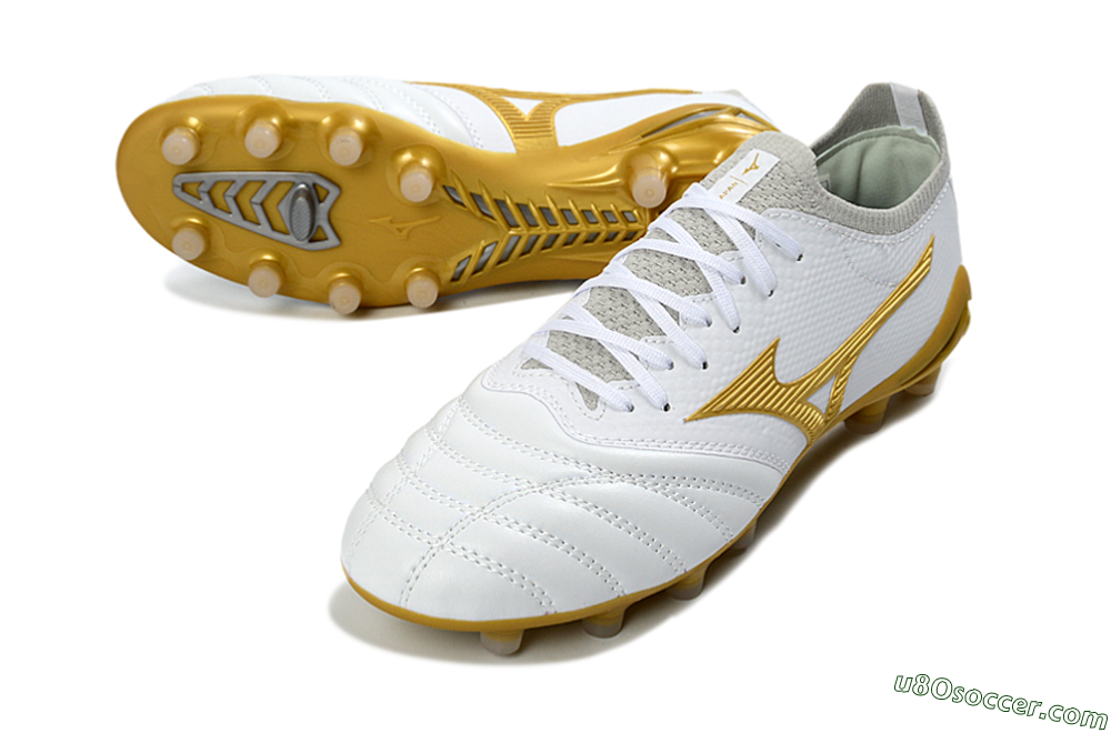 Mizuno Morelia Neo 3 FG Firm Ground Soccer Cleats - White/Gold/Gray 3