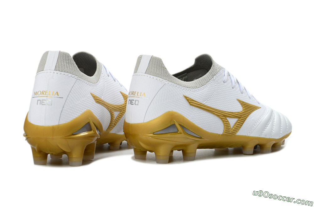 Mizuno Morelia Neo 3 FG Firm Ground Soccer Cleats - White/Gold/Gray 7