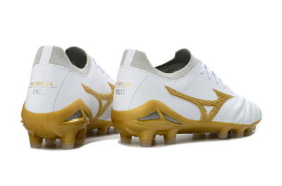 Mizuno Morelia Neo 3 FG Firm Ground Soccer Cleats - White/Gold/Gray