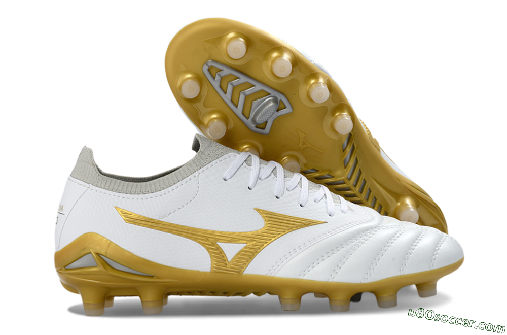 Mizuno Morelia Neo 3 FG Firm Ground Soccer Cleats - White/Gold/Gray 1