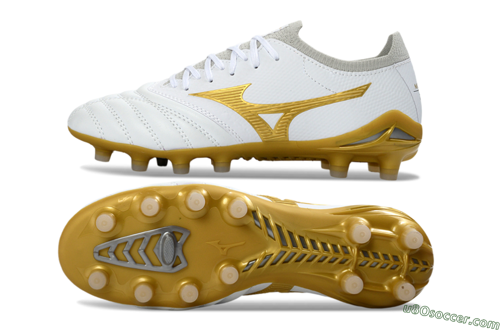 Mizuno Morelia Neo 3 FG Firm Ground Soccer Cleats - White/Gold/Gray 0
