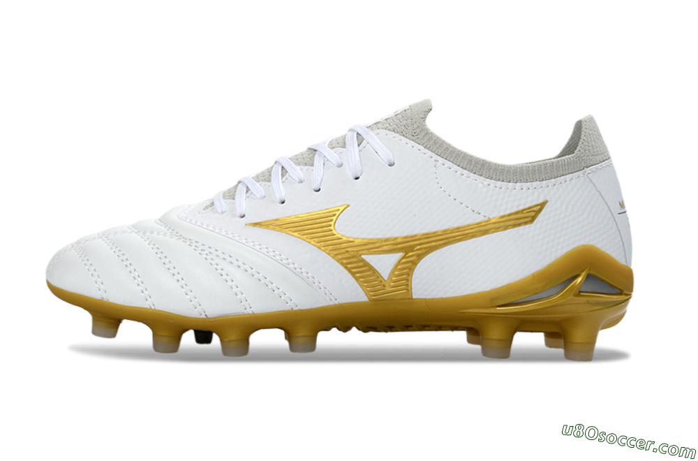 Mizuno Morelia Neo 3 FG Firm Ground Soccer Cleats - White/Gold/Gray 2